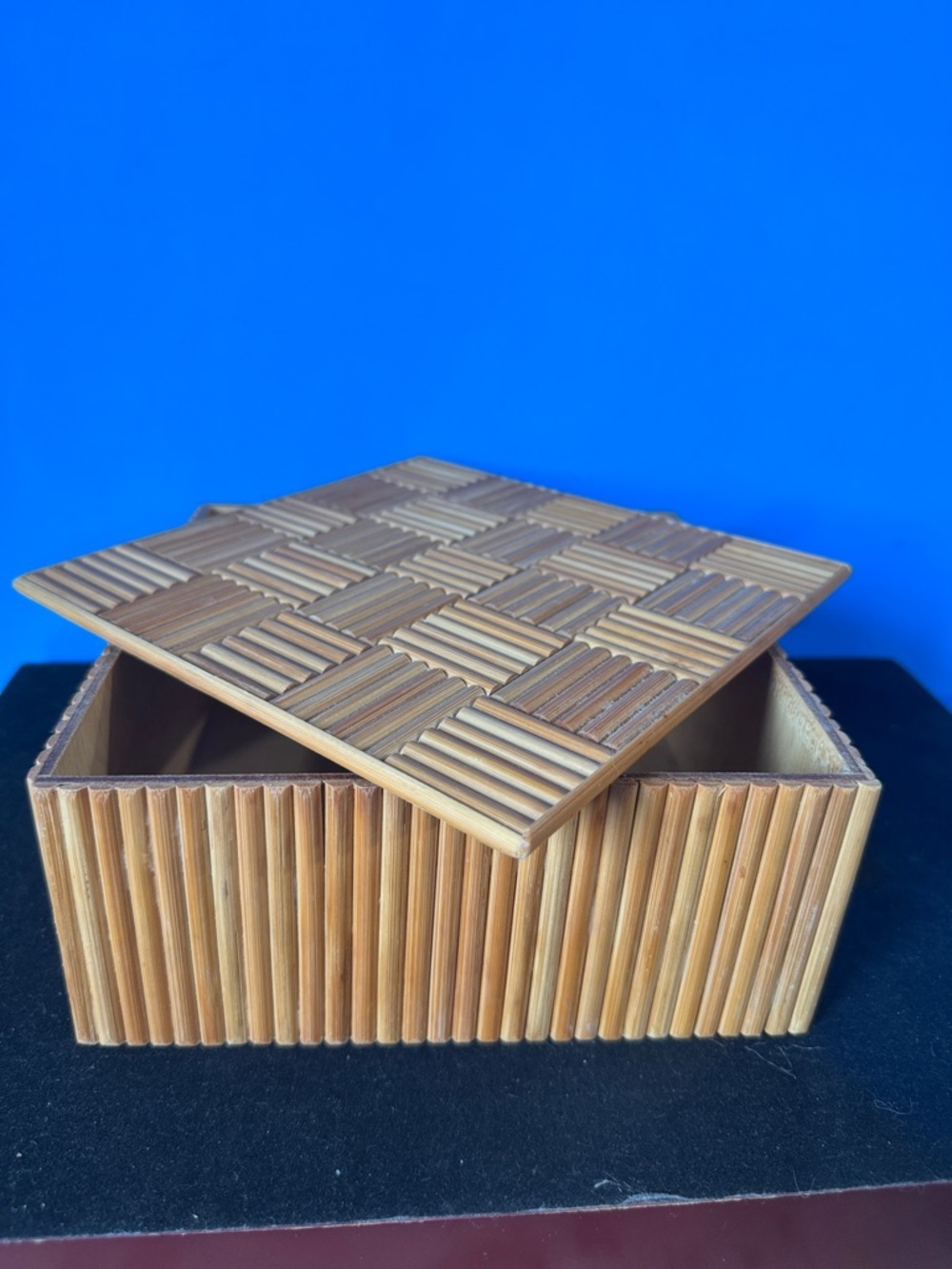 Vintage Bamboo Wooden decorative jewelry box color Brown Natural Boho Wood